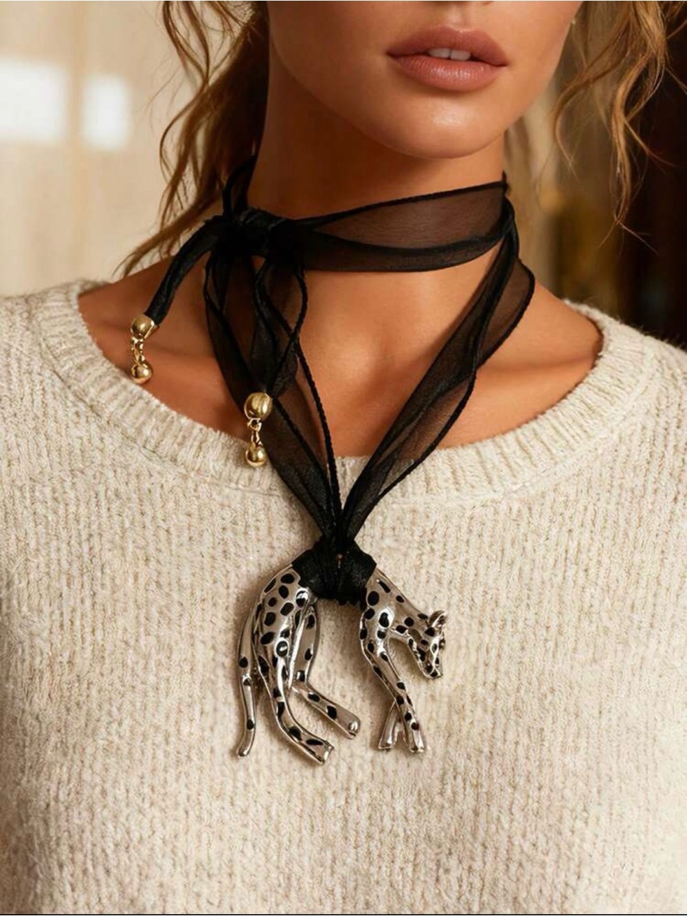 Leopard Silver Necklace.Statement piece